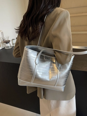 Women Large Capacity PU Leather Tote Bag Fashion Crocodile Embossed Pattern Commuting Shoulder Handbag Meiduola Brand Bag