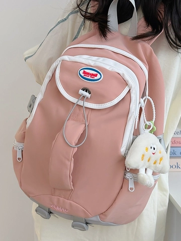 Zaino in Nylon Stile Coreano da Donna Borsa da Scuola Con Ciondolo in Peluche Grande Capacità Zaino da Viaggio Casual per Studenti