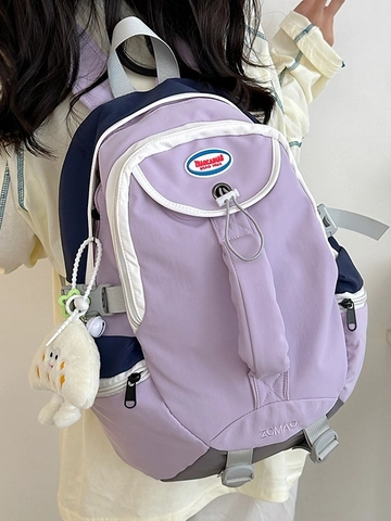 Zaino in Nylon Stile Coreano da Donna Borsa da Scuola Con Ciondolo in Peluche Grande Capacità Zaino da Viaggio Casual per Studenti