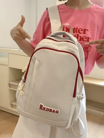 Große Kapazität Nylon Rucksack Für Damen Preppy Stil Wasserdichte Schultasche Casual Reise Rucksack Mit Buchstaben Patch