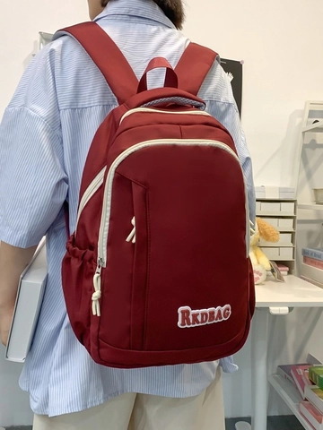 Große Kapazität Nylon Rucksack Für Damen Preppy Stil Wasserdichte Schultasche Casual Reise Rucksack Mit Buchstaben Patch