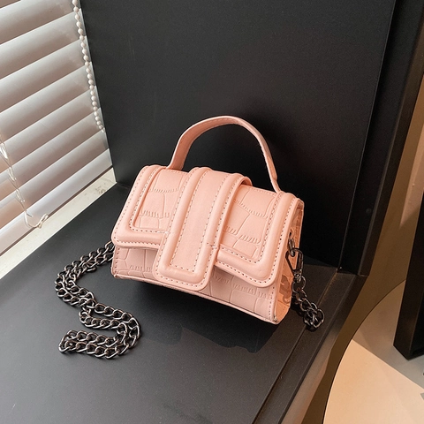 Fashion Crocodile Pattern Mini Square Bag For Women Vintage PU Leather Top Handle Crossbody Bag With Metal Chain Strap