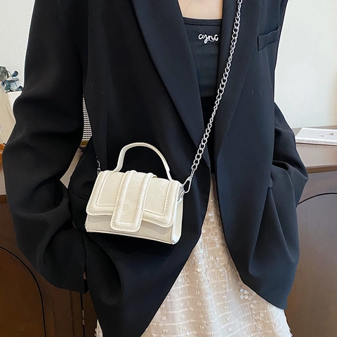Fashion Women Mini Square Handbag PU Leather Crossbody Bag With Silver Metal Chain Strap Marble Pattern Top Handle Small Purse