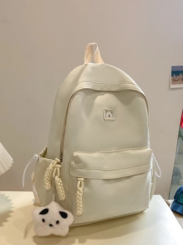 Korean Style Large Capacity Nylon School Backpack For Teen Girls Students Waterproof Travel Bookbag With Cartoon Bear Pendant