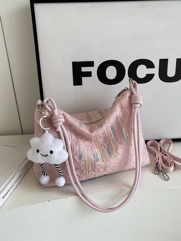 Women Large Capacity Fabric Tote Bag Colorful Wavy Embroidery Cute Cloud Charm Shoulder Bag Fashion Casual Crossbody Bag