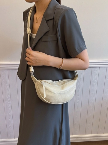 Women Minimalist Pleated PU Leather Half Moon Shoulder Bag Trendy Knot Strap Hobo Crossbody Bag Versatile Underarm Dumpling Purse