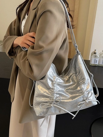 Borsa Tote Grande Con Fiocco Arricciato Per Donna Versatile Borsa A Spalla In Pelle PU Zaino Multiuso Per Pendolarismo