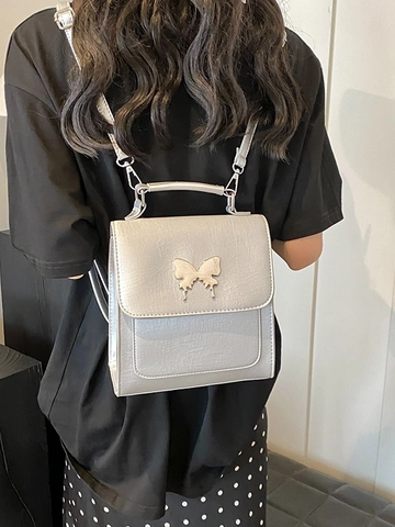 Schmetterlingsschnalle Kleiner Rucksack Für Damen Kunstleder Handtasche Umhängetasche Mode Streetwear Mini Tasche