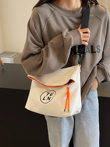 Damen Casual Canvas Einkaufstasche Koreanischer Stil Große Kapazität Buchstabendruck Umhängetasche Mit Verstellbarem Riemen Für Den Alltag