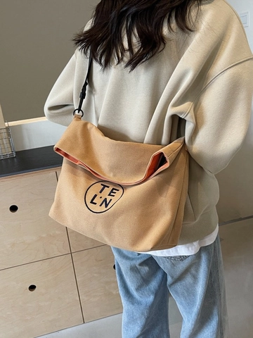 Damen Casual Canvas Einkaufstasche Koreanischer Stil Große Kapazität Buchstabendruck Umhängetasche Mit Verstellbarem Riemen Für Den Alltag