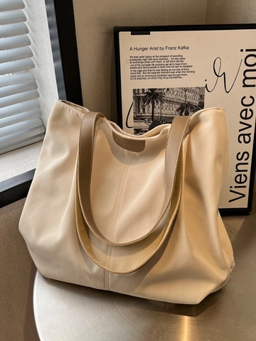 Bolso Tote de Lona para Mujer Gran Capacidad Minimalista Casual Bolso de Hombro Estilo Coreano Color Sólido para Uso Diario