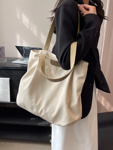 Bolso Tote de Lona para Mujer Gran Capacidad Minimalista Casual Bolso de Hombro Estilo Coreano Color Sólido para Uso Diario