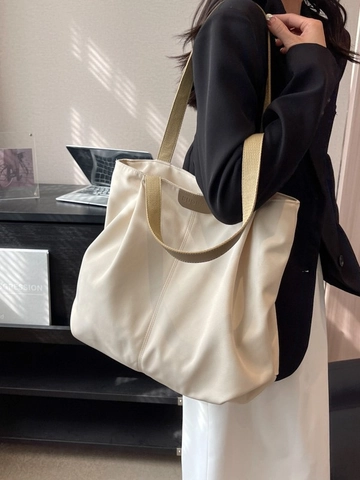Bolso Tote de Lona para Mujer de Gran Capacidad Color Sólido Estilo Coreano Minimalista Bolso de Hombro Casual