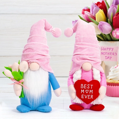 Gnomo de Peluche Decoración Día de la Madre Corazón Tulipán Muñeca sin Rostro Nordic Tomte Nisse para Hogar Mesa Adorno Regalo