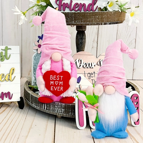 Gnomi Festa Della Mamma Decorazioni In Peluche Con Tulipano E Cuore Best Mom Ever Ornamenti Di Gnomi Senza Volto Per Regalo