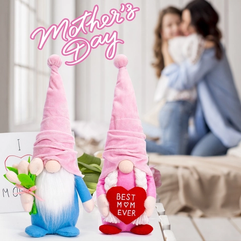 Gnomi Festa Della Mamma Decorazioni In Peluche Con Tulipano E Cuore Best Mom Ever Ornamenti Di Gnomi Senza Volto Per Regalo