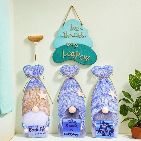 Décorations en Peluche de Gnome de Plage d'Océan d'Été Poupée sans Visage Rudolf Faite à la Main en Tricot Ornement pour Maison Fête