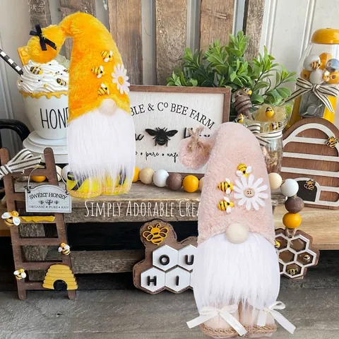Gnomo di Peluche per Festa delle Api Decorazione Girasole Margherita Bambola Senza Volto Primavera Casa Vassoio Giallo Rosa