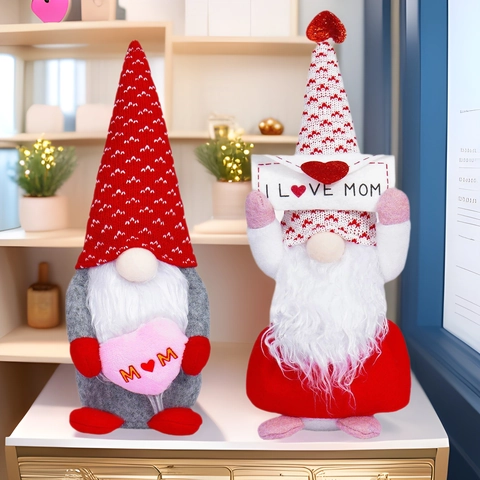 Mother's Day Gnome Plush Faceless Doll Decoration With Heart Envelope Cute Dwarf Rudolph Figurine Home Ornament For Mom Gift