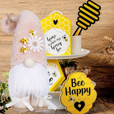 Gnomo di Peluche per Festa delle Api Decorazione Girasole Margherita Bambola Senza Volto Primavera Casa Vassoio Giallo Rosa