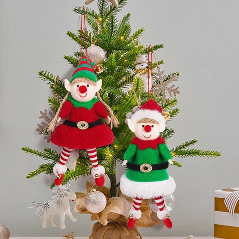 Weihnachtself Plüsch Hängeornamente Set Für Christbaumschmuck Süße Paar Puppe Festliche Party Home Dekor Geschenk
