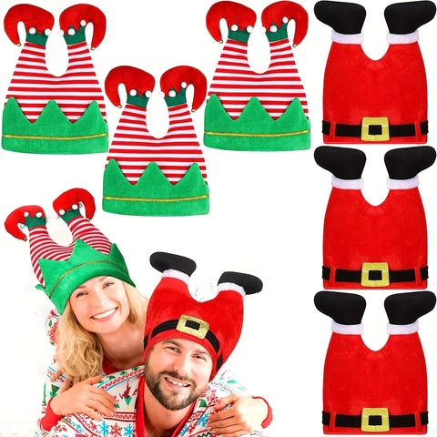 Gorros Creativos de Piernas de Elfo y Papá Noel Gorros Divertidos para Disfraces de Fiesta Decoraciones Navideñas