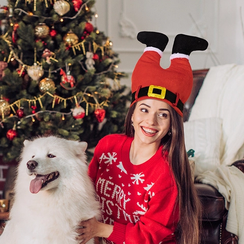 Gorros Creativos de Piernas de Elfo y Papá Noel Gorros Divertidos para Disfraces de Fiesta Decoraciones Navideñas