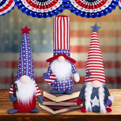 Patriotische Unabhängigkeitstag Zwerg Plüsch Dekoration Sterne Und Streifen Gesichtsloser Puppe Ornament Für Haus Büro Festliche Tisch Deko
