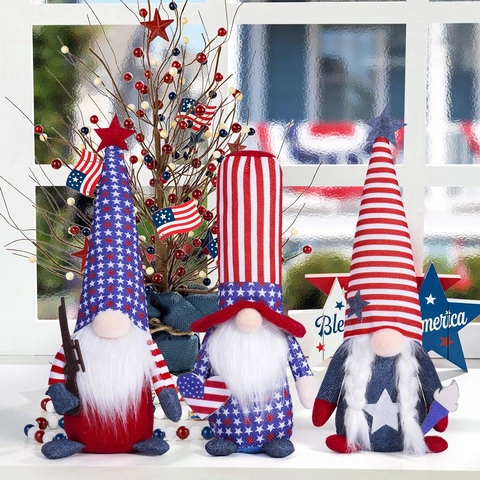 Patriotische Unabhängigkeitstag Zwerg Plüsch Dekoration Sterne Und Streifen Gesichtsloser Puppe Ornament Für Haus Büro Festliche Tisch Deko