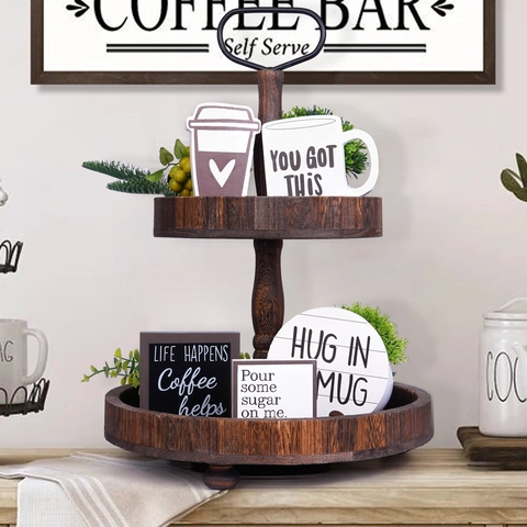 Set Decorazioni Vassoio a Livelli in Legno Rustico Insegne per Angolo Caffè Fattoria per Casa Cucina Centrotavola Ornamento in Legno