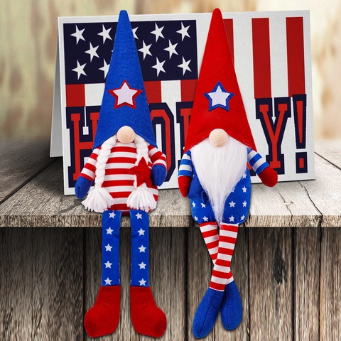 Independence Day Gnome Decoration July 4th Patriotic Faceless Doll Ornament Red White Blue Star Striped Long Leg Plush