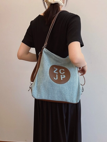 Sac Cabas en Denim et Toile pour Femmes Grande Capacité Polyvalent Sac à Épaule Décontracté Rétro Streetwear École Sac à Main