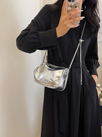 Bolso de Almohada de Cuero PU Brillante para Mujer Bolso de Hombro con Cadena de Metal Bolso Cruzado de Moda con Colgante de Poni
