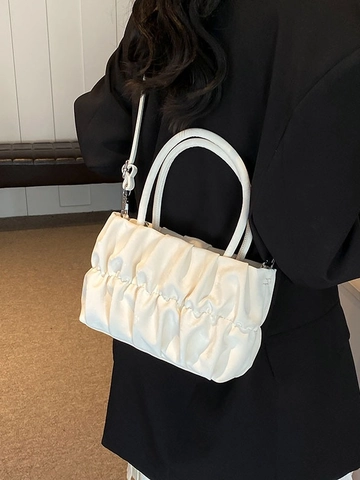 Damen Trendy Gerüscht Wolkentäschchen Weiches PU Leder Achseltasche Schultertasche Mit Verstellbarem Gurt Minimalistische Umhängetasche