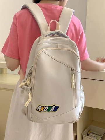 Damen Mode Nylon Schulrucksack Große Kapazität Wasserdicht College Student Tasche Casual Street Style Buchstaben Patch Tagesrucksack