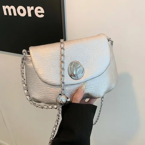 Borsa a Tracolla a Sella Minimalista da Donna in PU Pieghettato Con Tracolla a Catena Stile Urbano Borsa a Mano Messenger