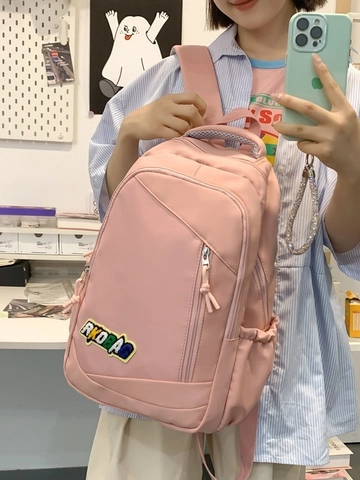 Damen Mode Nylon Schulrucksack Große Kapazität Wasserdicht College Student Tasche Casual Street Style Buchstaben Patch Tagesrucksack