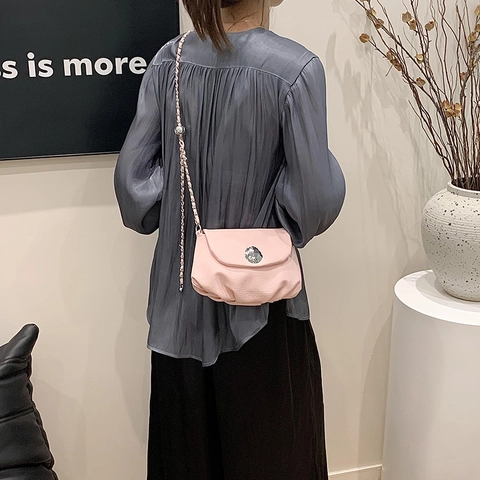 Borsa a Tracolla a Sella Minimalista da Donna in PU Pieghettato Con Tracolla a Catena Stile Urbano Borsa a Mano Messenger