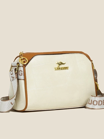 Borsa a Tracolla Boston Trendy da Donna in Pelle PU Patchwork con Trama a Litchi e Tracolla Larga con Stampa