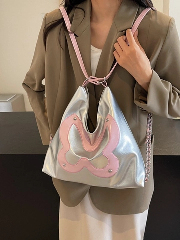 Y2K Cool Butterfly Metallic PU Leather Backpack For Women Large Capacity Tote Shoulder Bag With Chain Rivets Street Fashion