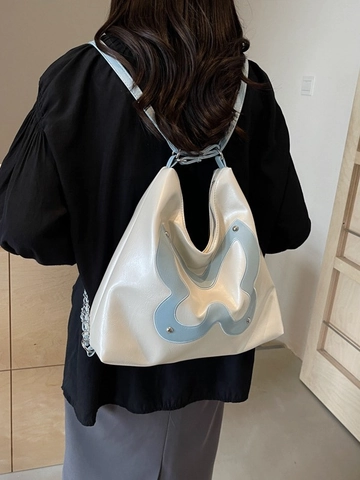 Y2K Cool Butterfly Metallic PU Leather Backpack For Women Large Capacity Tote Shoulder Bag With Chain Rivets Street Fashion