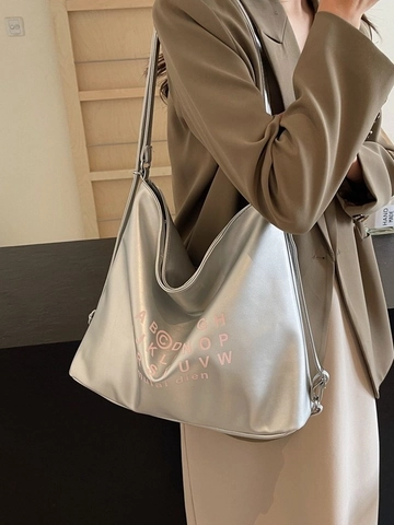 Damen Mode Große Kapazität PU Leder Tote Bag Straßen Trend Multi Funktionale Schultertasche Pendeln Rucksack Buchstaben Druck