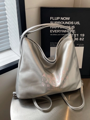 Damen Mode Große Kapazität PU Leder Tote Bag Straßen Trend Multi Funktionale Schultertasche Pendeln Rucksack Buchstaben Druck