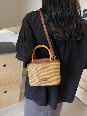 Sac Seau en Denim à Paillettes pour Femmes Avec Poignée en Bambou Sac à Bandoulière Rétro Petit Sac à Main