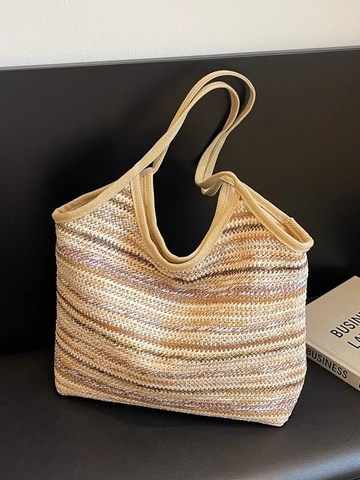 Große Kapazität Gewebte Stroh Tragetasche Sommer Strand Umhängetasche Für Damen Bohemian Streifen Handtasche Mit Magnetverschluss