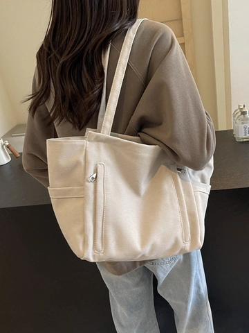 Große Kapazität Segeltuch Tragetasche Für Damen Minimalistische Pendler Schultertasche Mit Mehreren Taschen Vielseitige Lässige Schultasche