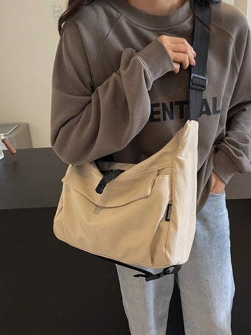 Sac Bandoulière en Toile Grande Capacité Tissu Durable Forme Dumpling Sangle Réglable Décontracté Navette Épaule Femme