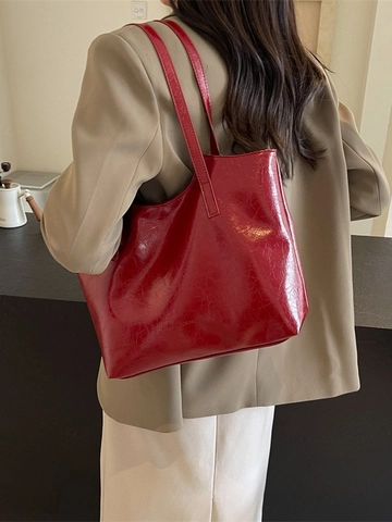 Bolso Tote de Gran Capacidad para Mujer Cuero PU Arrugado Acabado Metálico Bolso de Hombro Minimalista para Trabajo Escuela