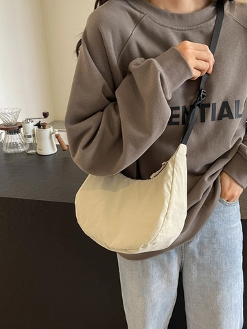 Sac Demi-Lune en Nylon Minimaliste pour Femmes Grande Capacité Bandoulière Réglable Sac à Épaule Décontracté Quotidien