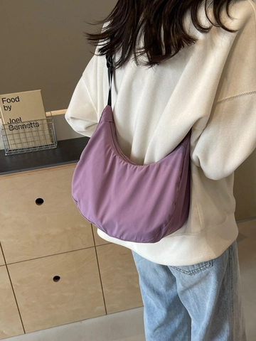 Sac Demi-Lune en Nylon Minimaliste pour Femmes Grande Capacité Bandoulière Réglable Sac à Épaule Décontracté Quotidien